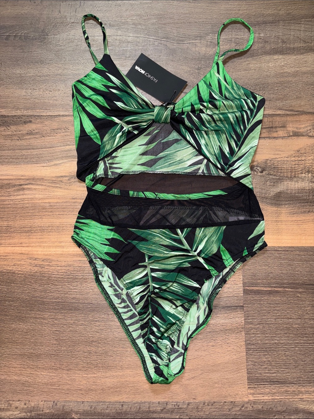 Fashion Nova Green & Black Tropical Leaf Girls One-Piece Swimsuit